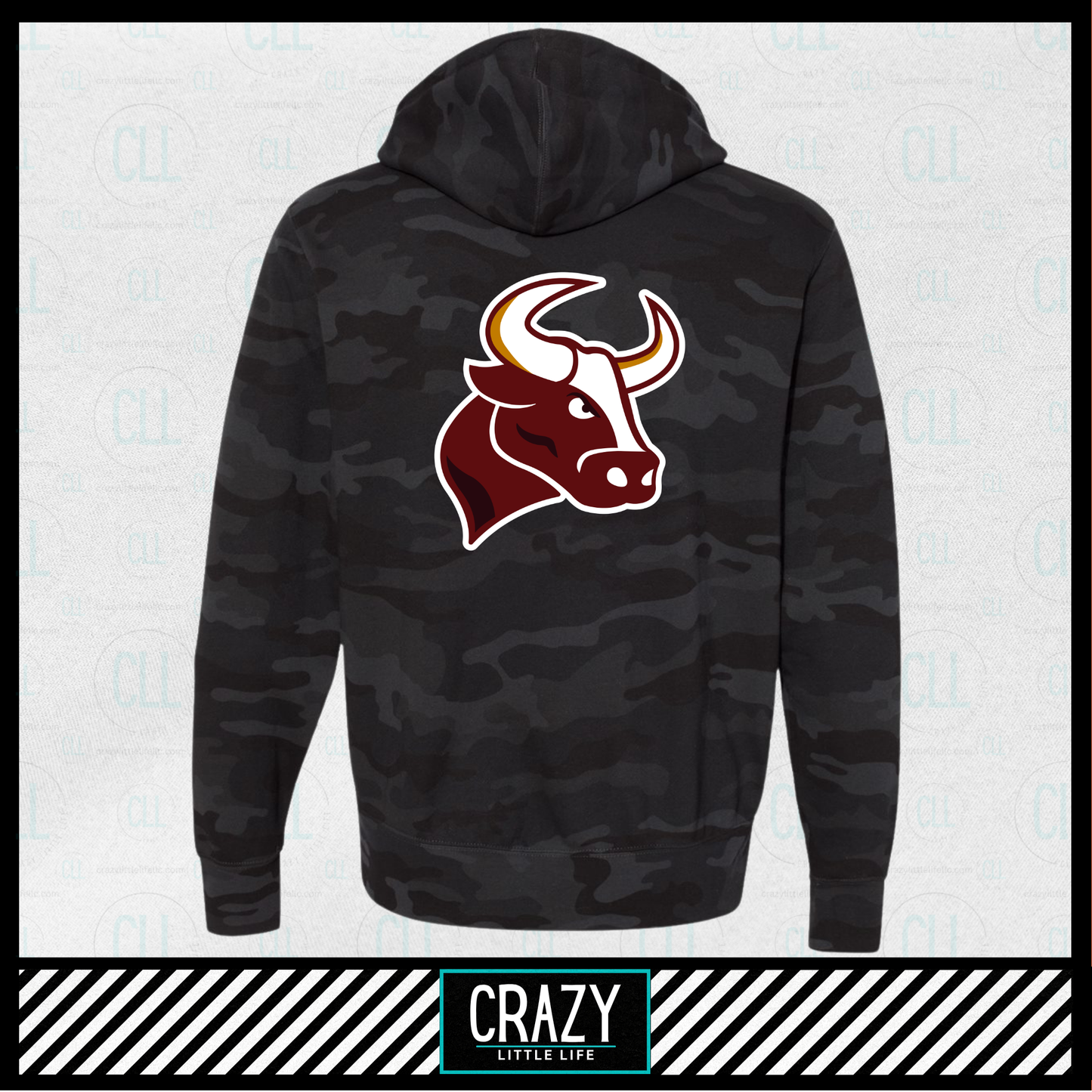SSP Packer Black Camo Zip Hoodie - Back Bull