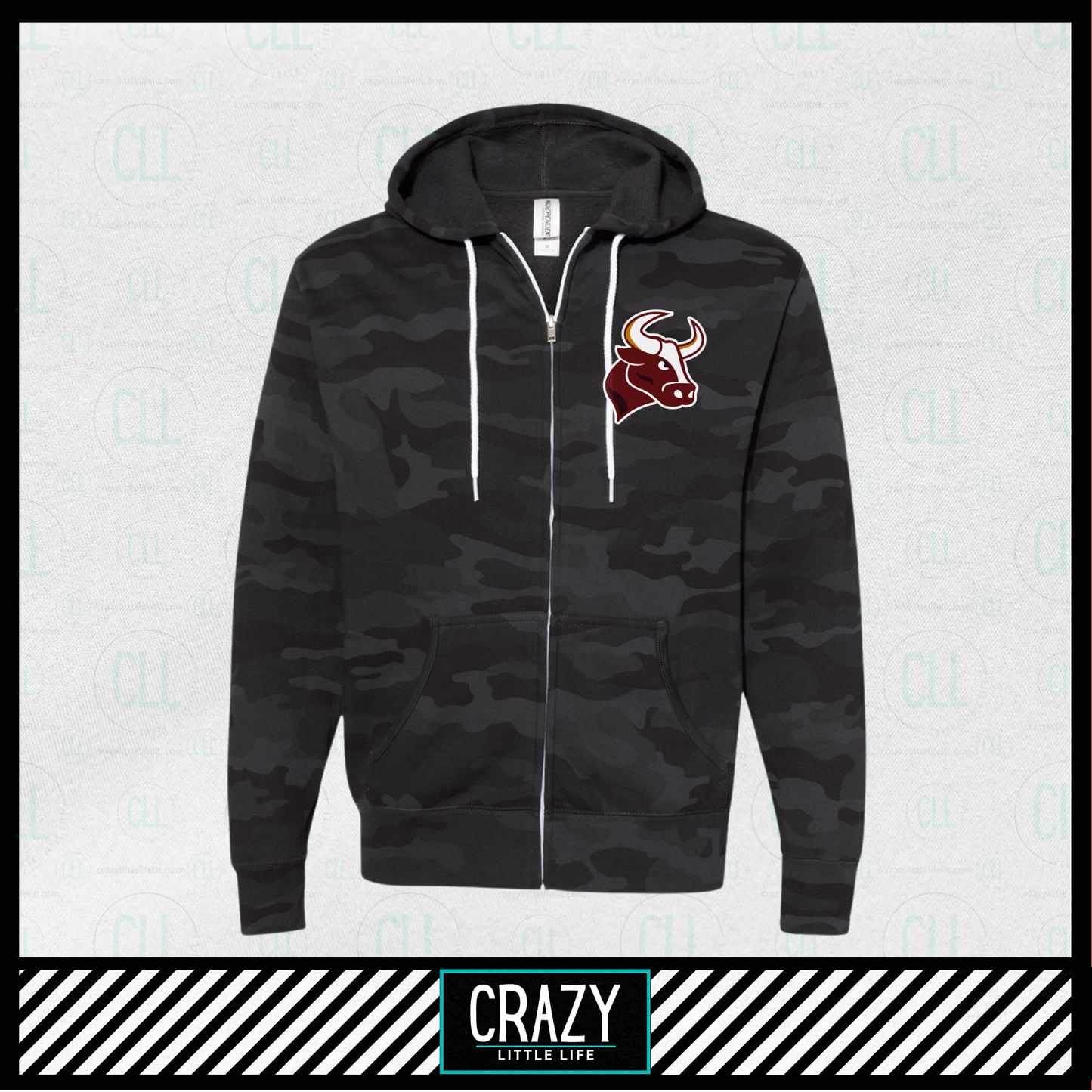 SSP Packer Black Camo Zip Hoodie - Front Bull