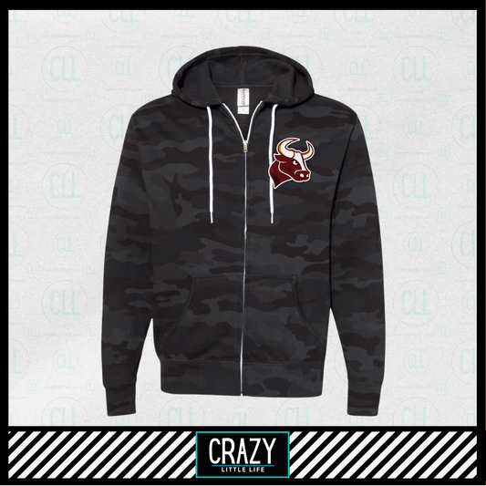 SSP Packer Black Camo Zip Hoodie - Front Bull